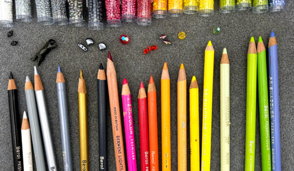 Toho Beads, CzechMates and Preciosa Crystals, with corresponding Prismacolor pencils